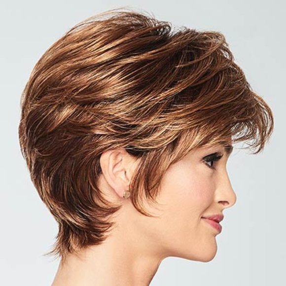 Gabor Red Layered Wig with Feathered Texture - Picture 3 of 6